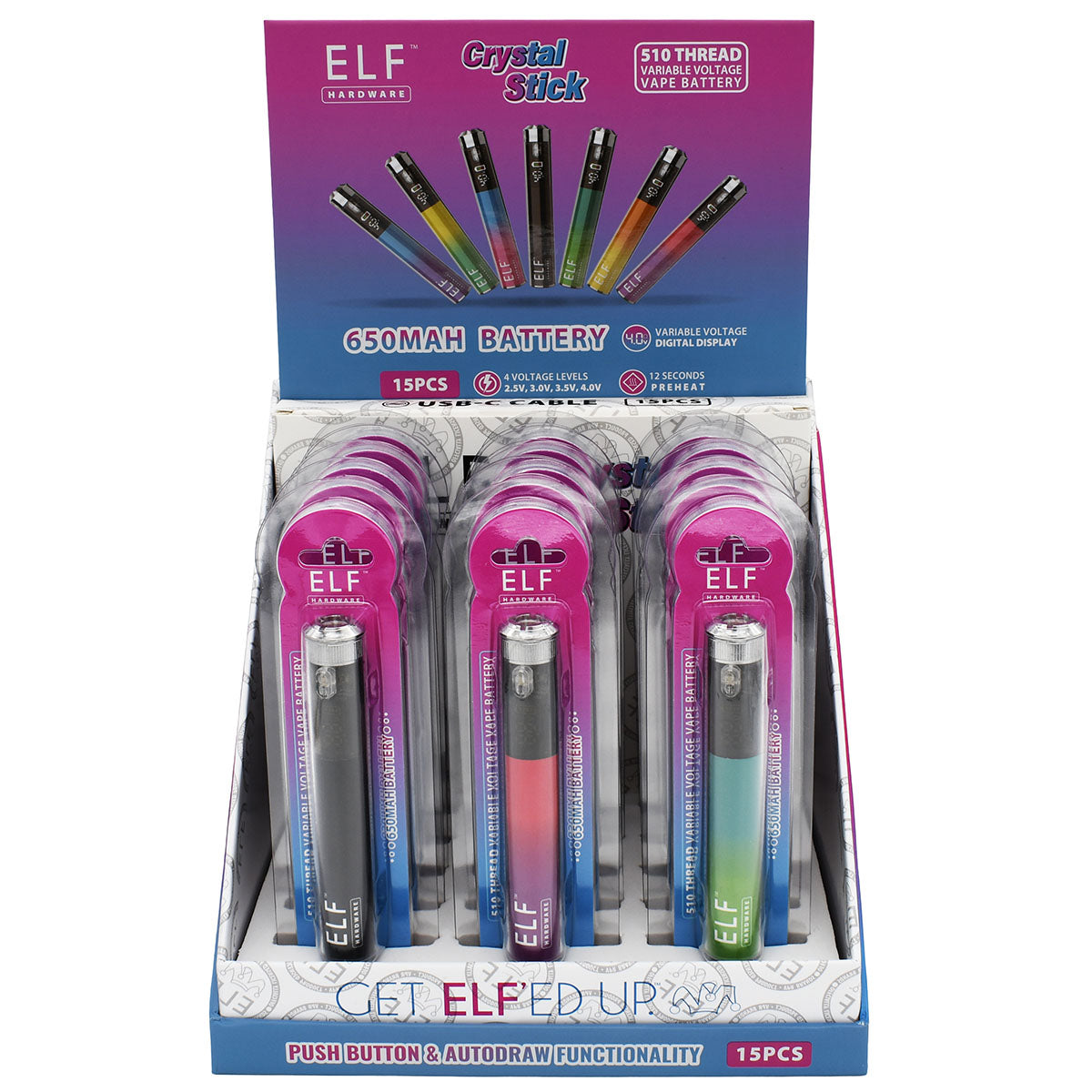 Elf Crystal 510 Battery Pen 650mAh - 15PCS