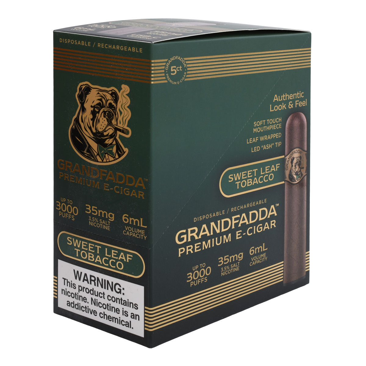 Grandfadda Gordo Sweet Leaf E-Cigars in Retail Box 5PCS (L Angle)