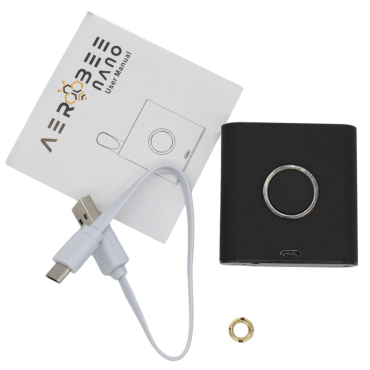 Aerobee Nano Vape Kit Includes: Nano Cartridge Battery, 510 Magnetic Connector, Micro USB Charging Cable and Instructions.