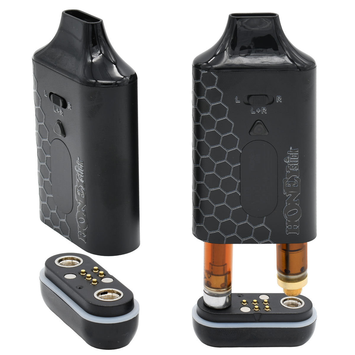 Black side open and with two vape carts Honeystick DUO VV Cart Pen
