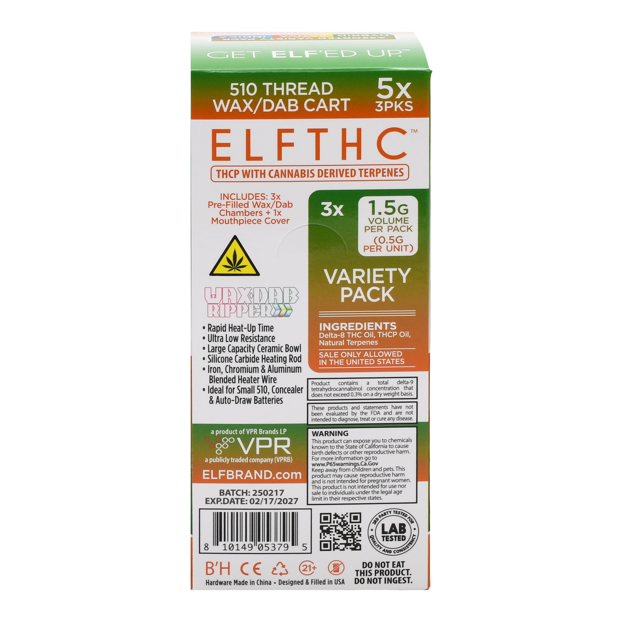 Elf THC Ripper Prefilled Dab Cartridge - 5 PACK