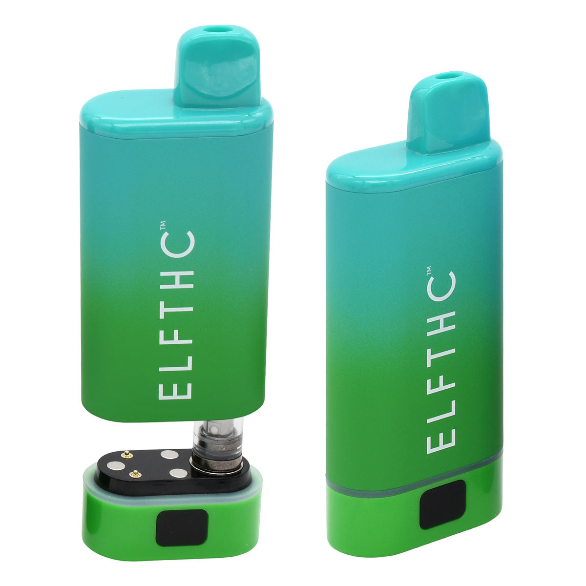 Elf THC Cartridge Battery Open & Closed - Aqua / Green