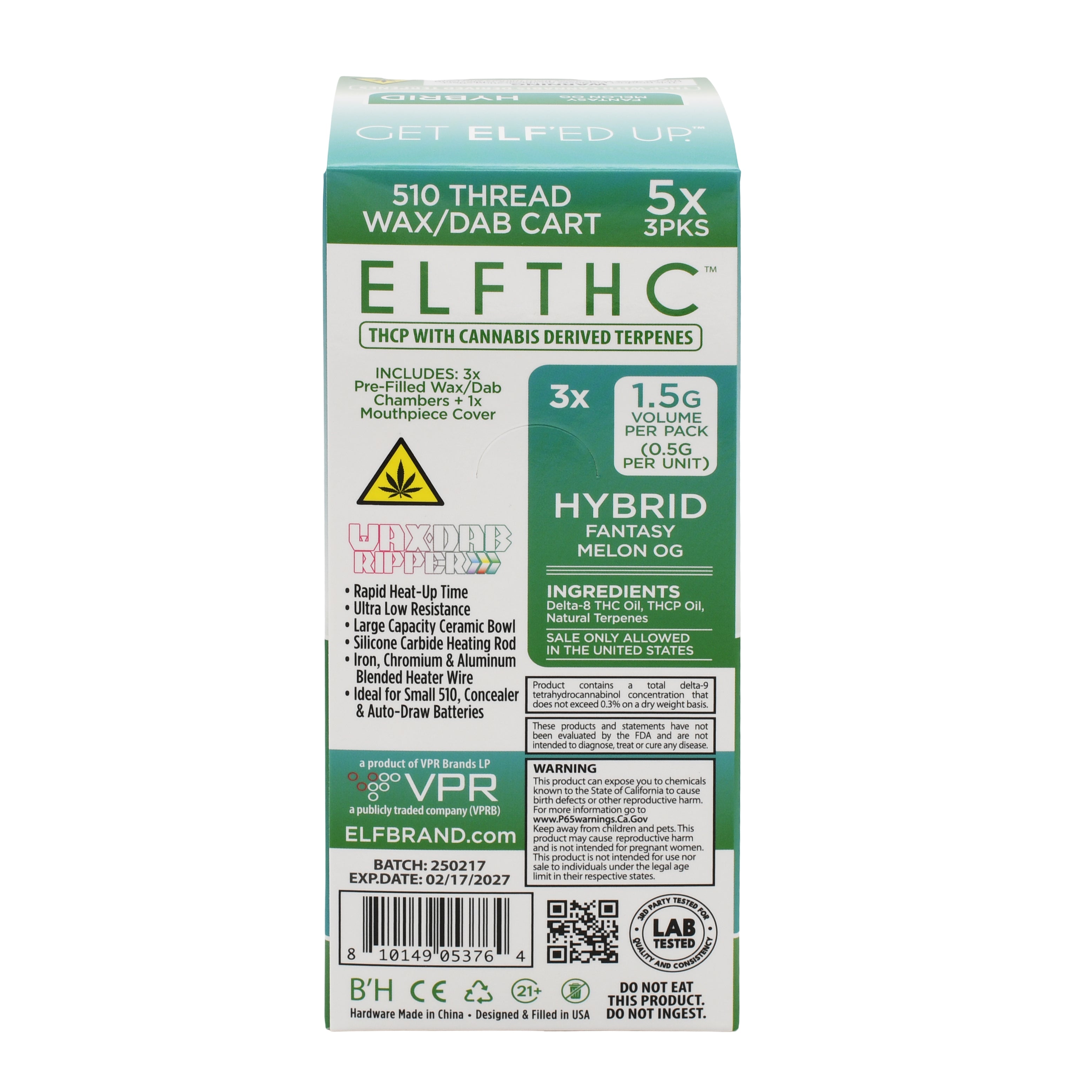 Elf THC Ripper Prefilled Dab Cartridge - 5 PACK