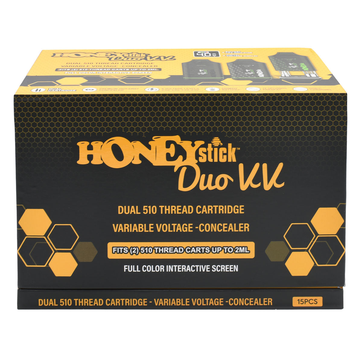 15PC POP packaging closed box of Honeystick DUO VV Cart Pen