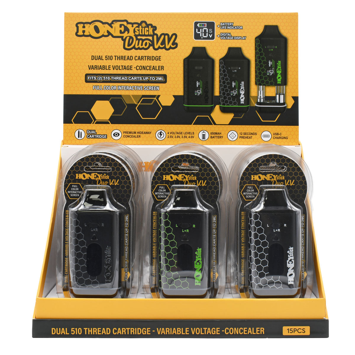 15PC POP packaging display box of Honeystick DUO VV Cart Pen