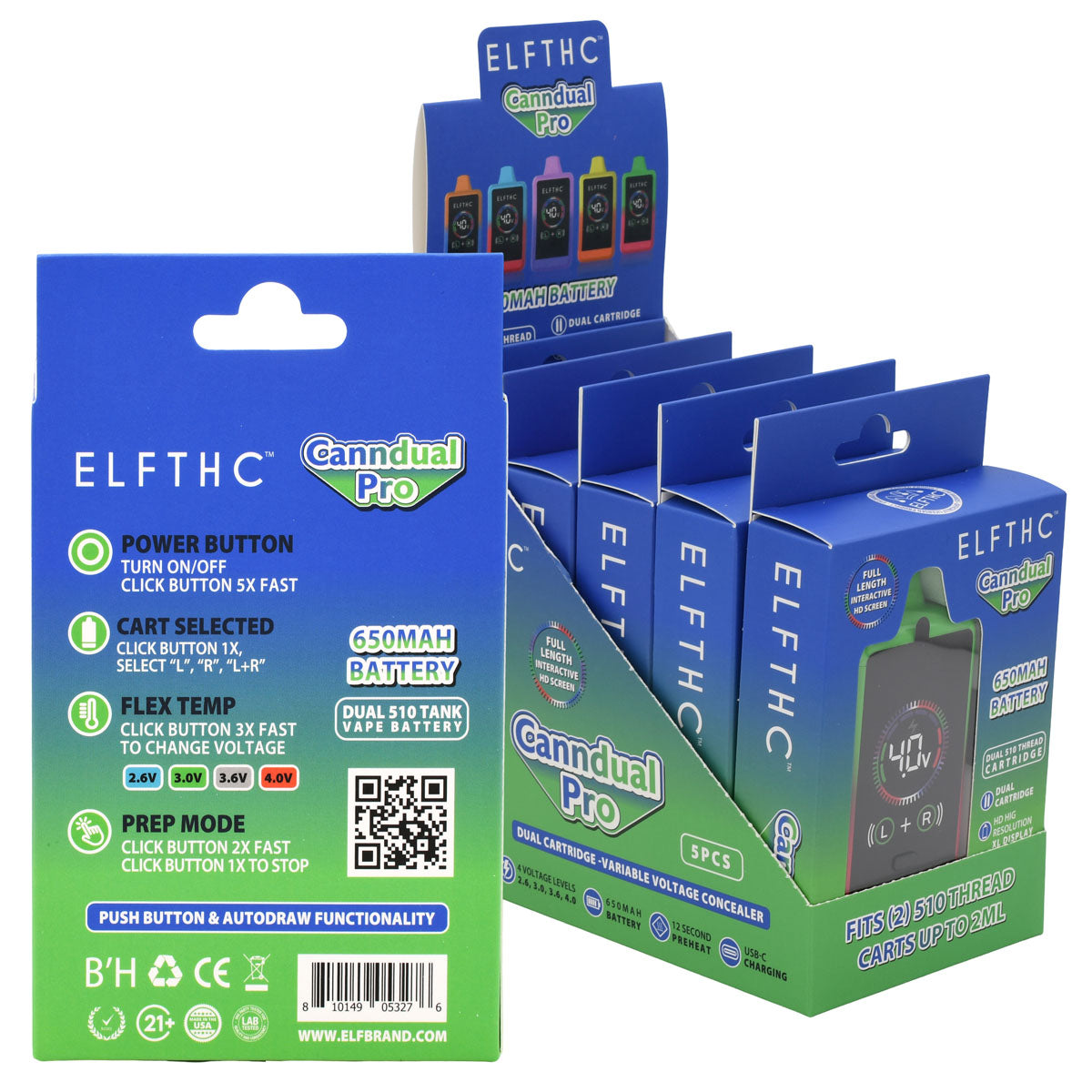 Elf Canndual Pro Dual Cart Vape Battery 5 PCS Brick