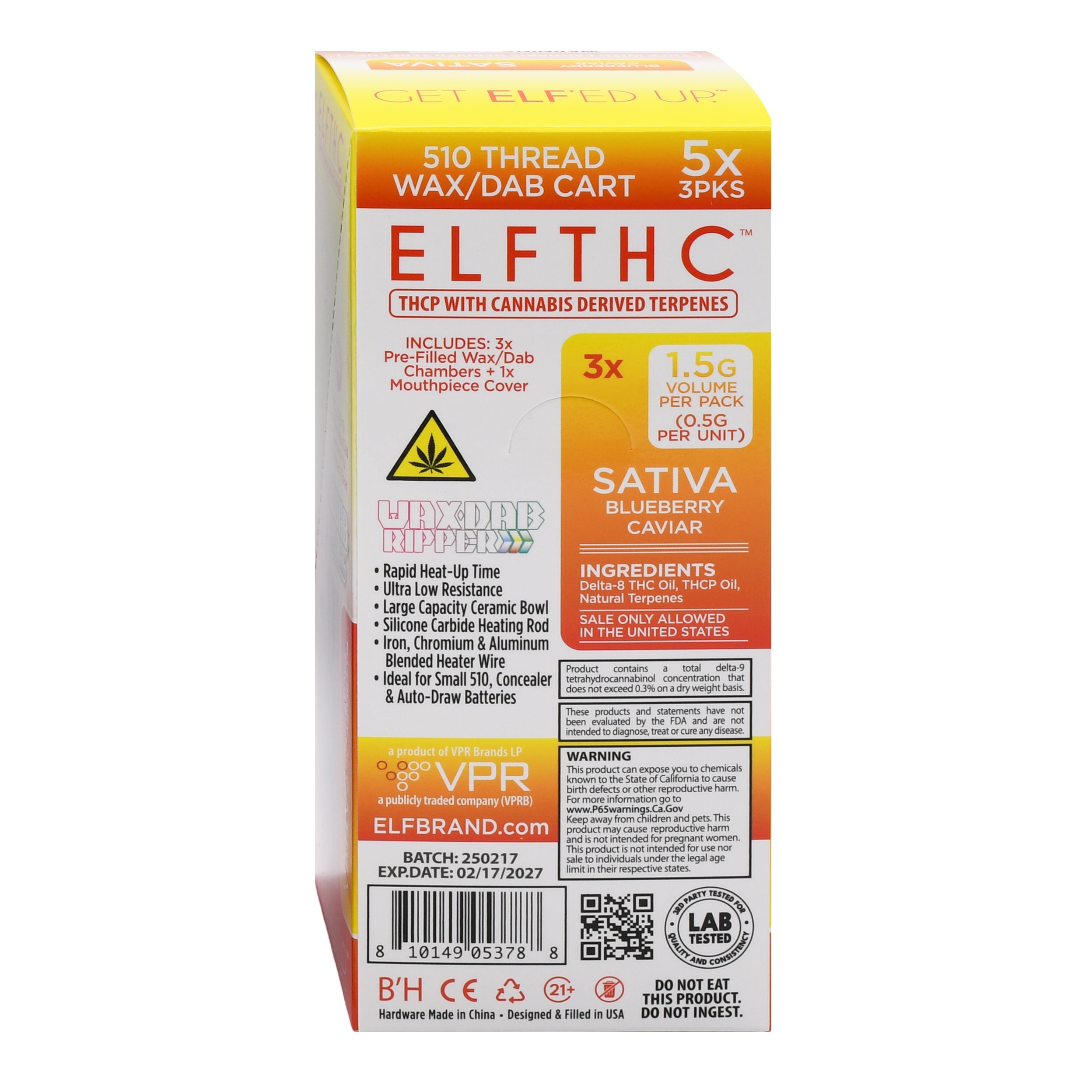 Elf THC Ripper Prefilled Dab Cartridge - 5 PACK